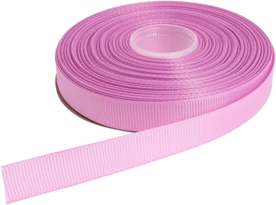 Solid Grosgrain Ribbon 25 Yard Each Roll 100% Polyester Woven Edge (1/2", Purple Pink)