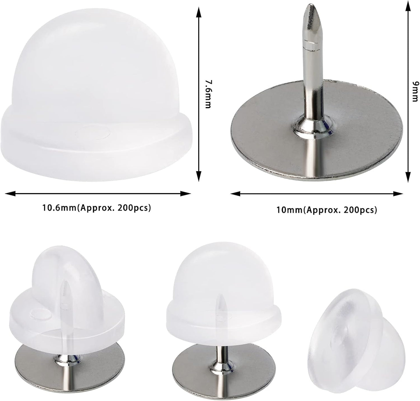 400pcs PVC Rubber Pin Backs Heliltd Butterfly Clutch Pins Tie Tacks Blank Pins for Uniform Badges Backing Holder Clasp Lapel Pin Enamel Pins(200 Sets, Clear)