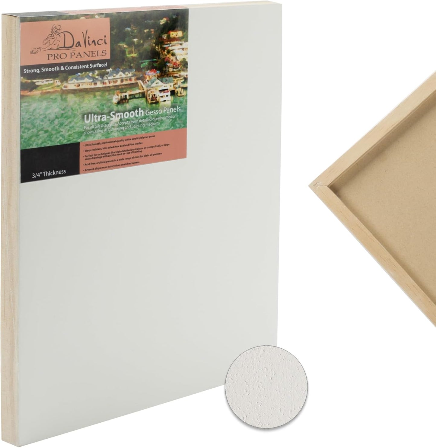 DaVinci Wood Panel Pro Ultra Smooth Gesso Panels 3/4'''' Panel (Single) 16x20'''' - 4 Pack