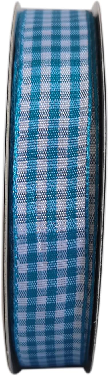 Vivid Blue and White Woven Edge Plaid Ribbon 100% Polyester Gingham Ribbon 25 Yards Each Roll (5/8",Vivid Blue)