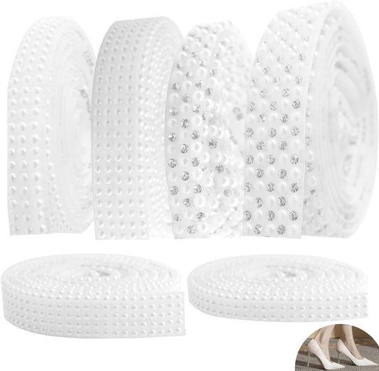 Pearl Ribbon Rhinestone Strips Pearls Stickers 6-Roll Pack Suitable for DIY Crafts