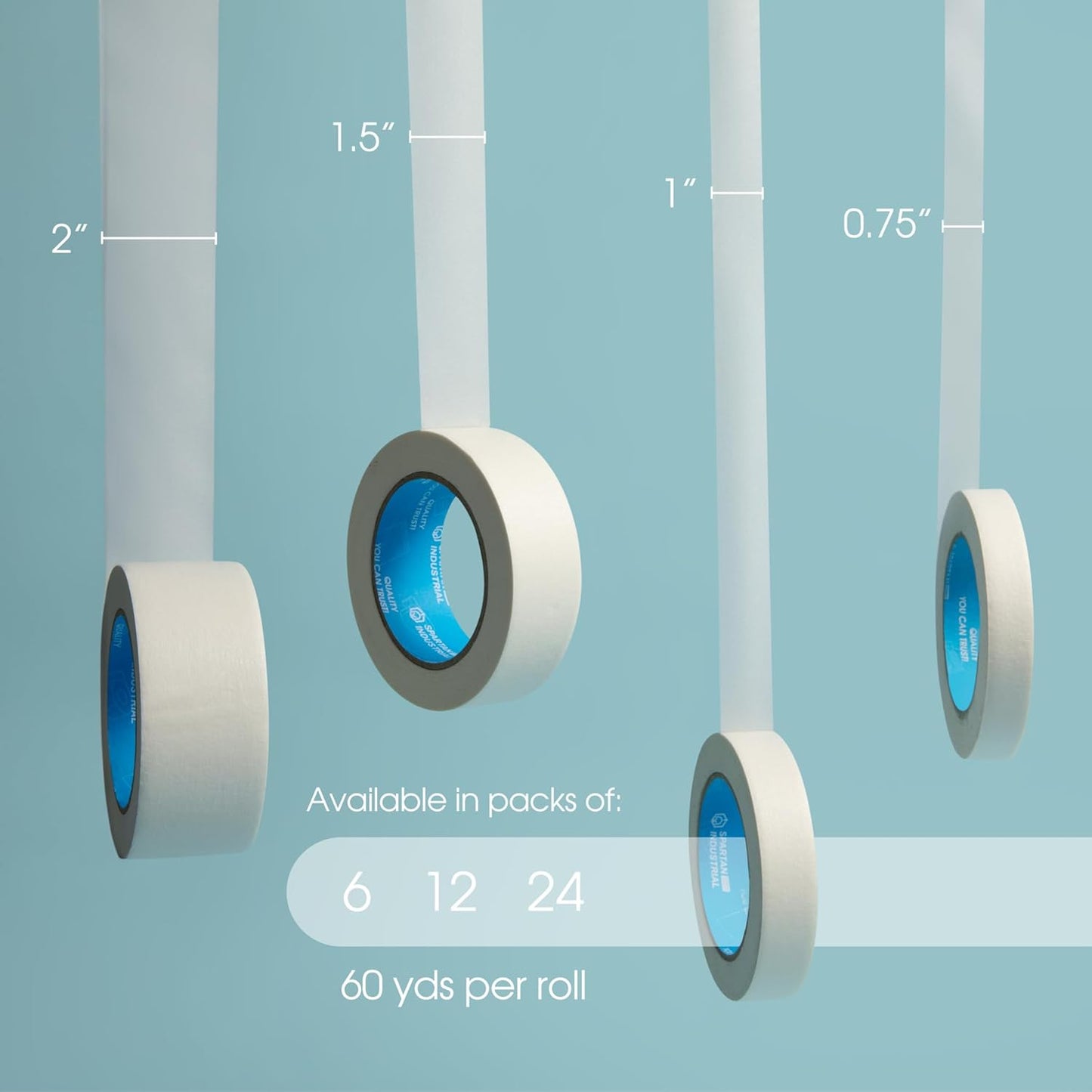 Spartan Industrial - 2" X 60 yd Wide Masking Tape for Painting, Drafting, Labeling, and More - 6 Home and Office Tape Rolls, 5.5 Mil