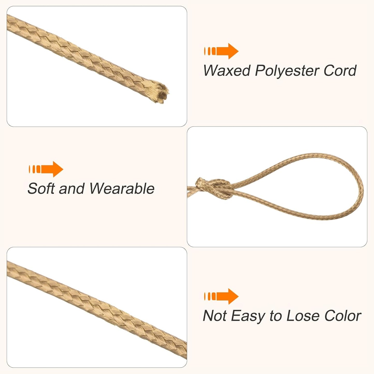 MECCANIXITY Waxed Cord 0.8mm Waxed Polyester Cord 175 Yard Wax String for Bracelet Making,Necklaces, Beading,Jewelry Making and DIY Crafts(Khaki)