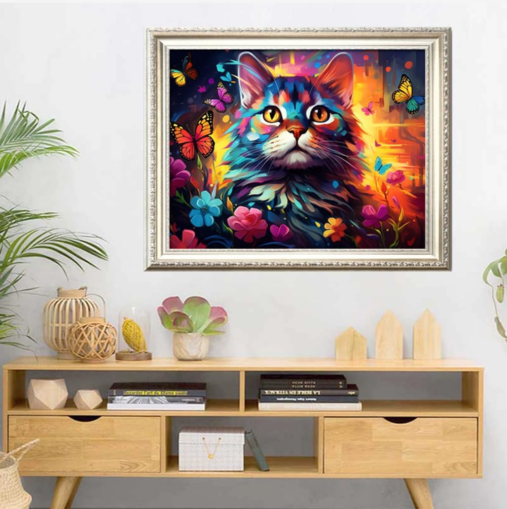 Leczany Cross Stitch Stamped Kit for Adults or Kids - Colorful Cat | DIY Embroidery Starter Patterns Craft Kit Needlepoint for Beginner | 11CT, 3 Strands | 17.7x12.6 inches