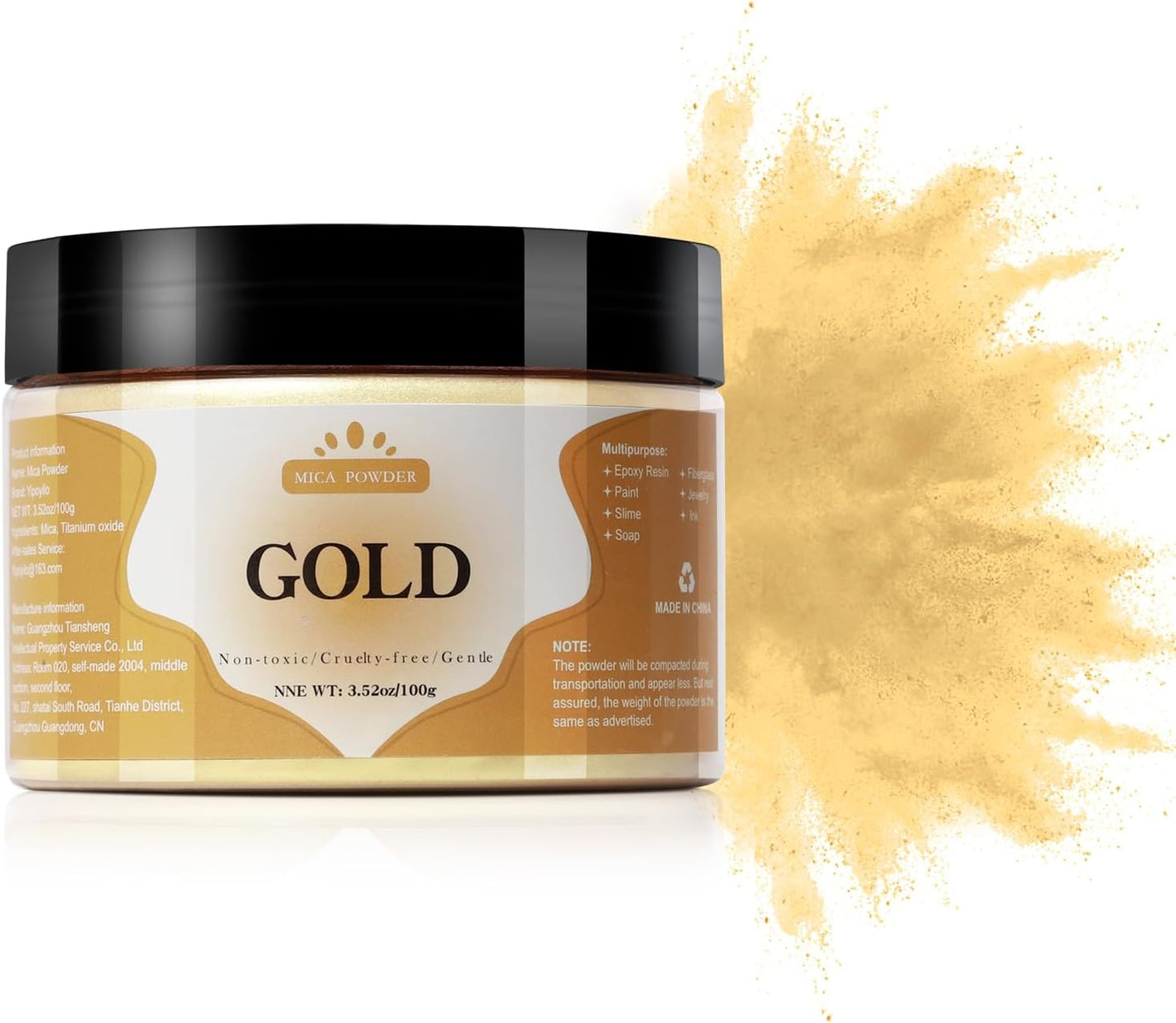 Mica Powder - 100g Mica Powder for Epoxy Resin - Metallic Color Pigment for Resin, Soap, Bath Bombs, Eye Shadow, Nails, DIY Crafting Projects etc. (Gold)