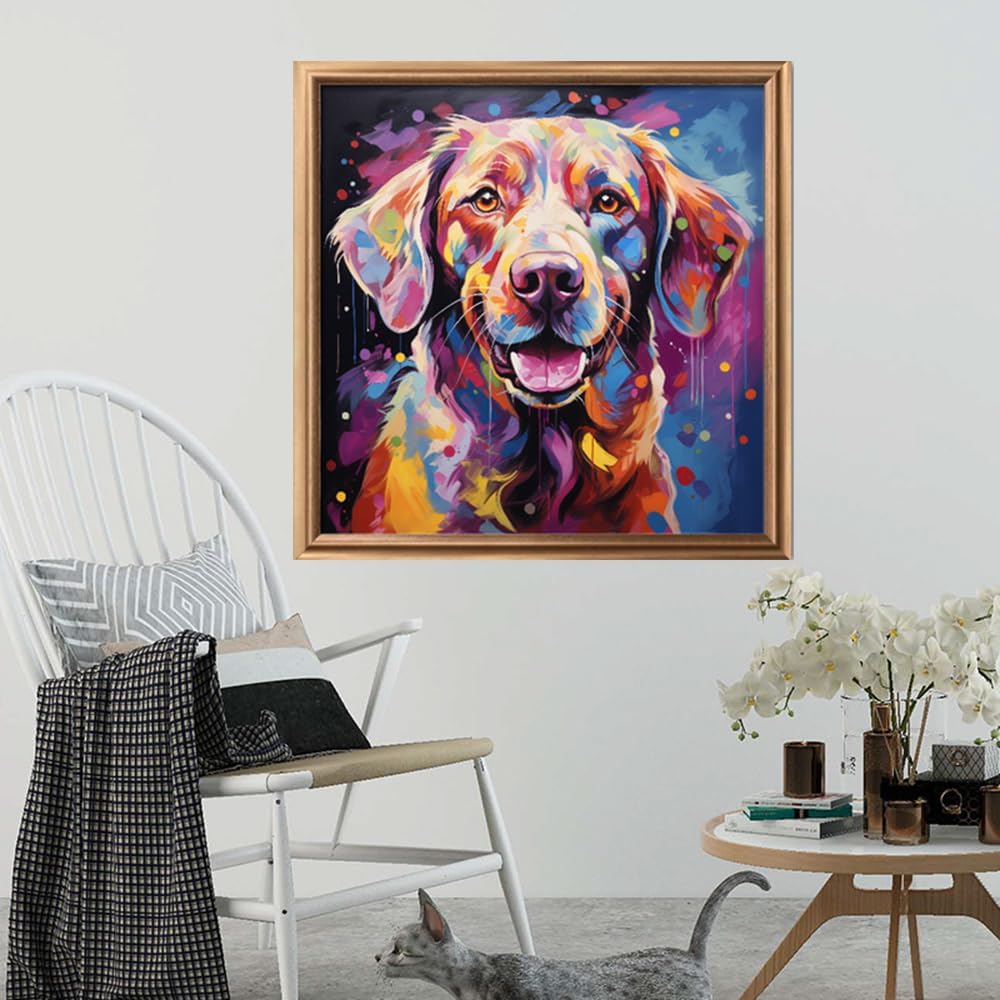 Leczany Cross Stitch Stamped Kit for Adults or Kids - Colorful Dog | DIY Embroidery Starter Patterns Craft Kit Needlepoint for Beginner | 11CT, 3 Strands | 14.2x14.6 inches
