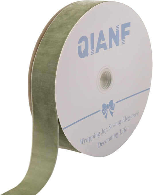 Vintage Sage Green Velvet Ribbon Christmas Ribbon for Gift Wrapping Crafts Christmas Tree Ornaments Garland Decorations, 1-1/2 Inch X 25Yd