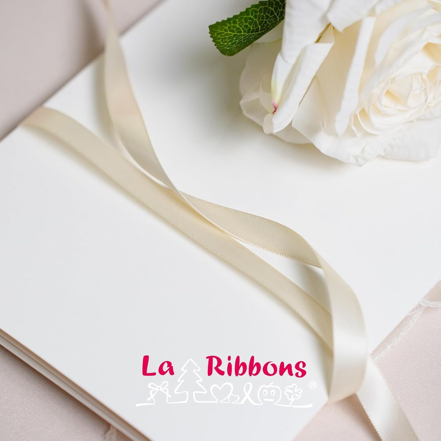 LaRibbons 3/8 Inch 50 Yard Double Faced Satin Ribbon,Ivory Small Satin Craft Fabric Ribbon for Gift Wrapping Floral Bouquets Wedding Party Decoration