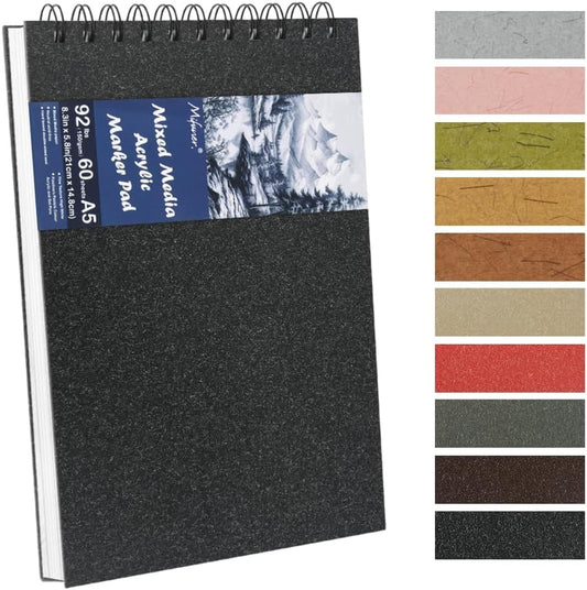 8.3x5.8 Sketch Book, Top Spiral Bound Sketch Pad, 60sheets 92lb/150gsm Bright White Paper, Acid-Free Mixed Media Paper for Painting, Dawing & Art Supplies. B-Black