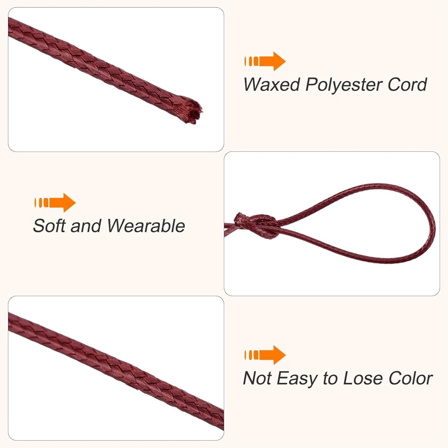 MECCANIXITY Waxed Cord 1mm Waxed Polyester Cord 175 Yard Wax String for Bracelet Making,Necklaces, Beading,Jewelry Making and DIY Crafts(Dark Red)