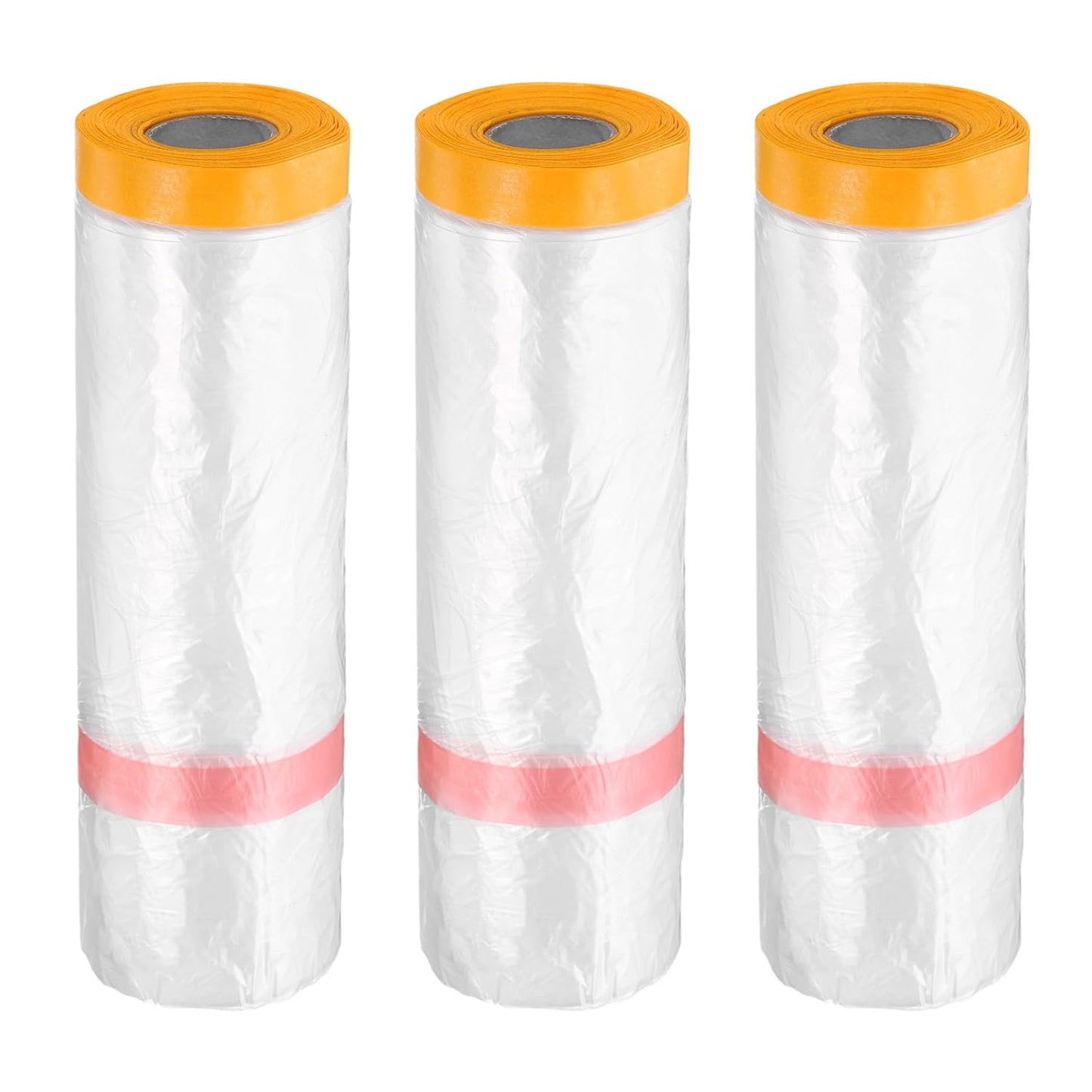 HARFINGTON 3 Rolls Pre-Taped Masking Film 126" x65.6ft Double Adhesive Tape and Drape Painters Plastic Drop Cloth Film with Tape Plastic Sheeting for Automotive Painting Covering