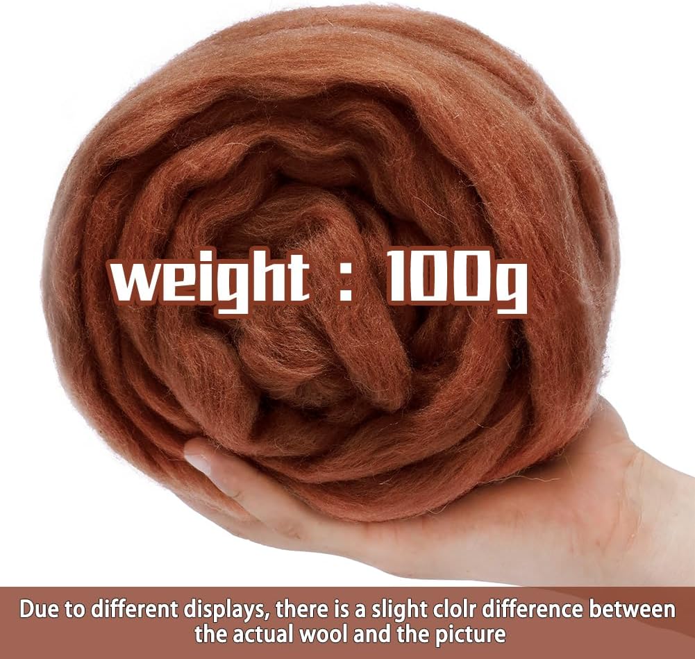 3.53oz Wool Roving Yarn, Wool Felting Supplies, Pure Wool, Chunky Yarn, Spinning Wool Roving for Needle Felting Wet Felting DIY Hand Spinning (Coffee)