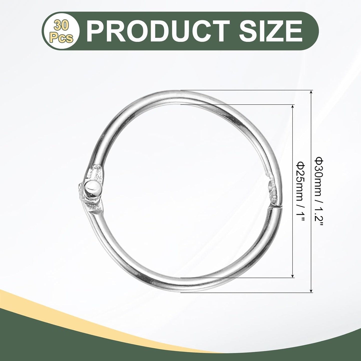 PATIKIL 1" x 1.18" Loose Leaf Binder Rings, 30 Pcs Metal Book Rings Nickel Keychain Ring for Paper Index Cards Flash Card Notebook Rings Office Home Book Binder, Silver