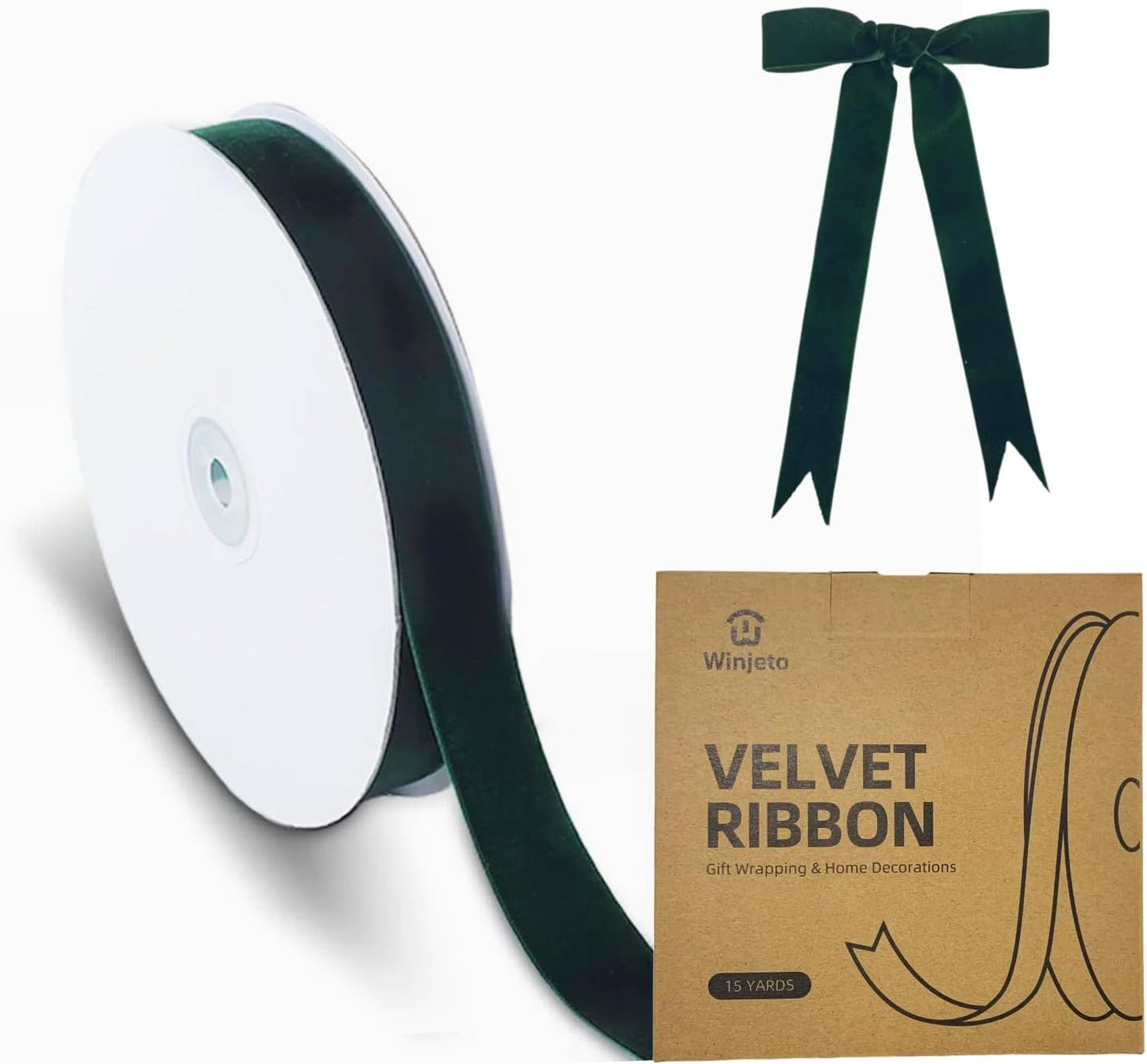 15 Yards Velvet Ribbon 1 Inch Single Face Green Velvet Ribbon Spool Prefect for Wedding, Ribbons for Gift Wrapping, Vintage Christmas Decor Tree Ornaments Wreath Hair Bows, Ribbons for Crafts