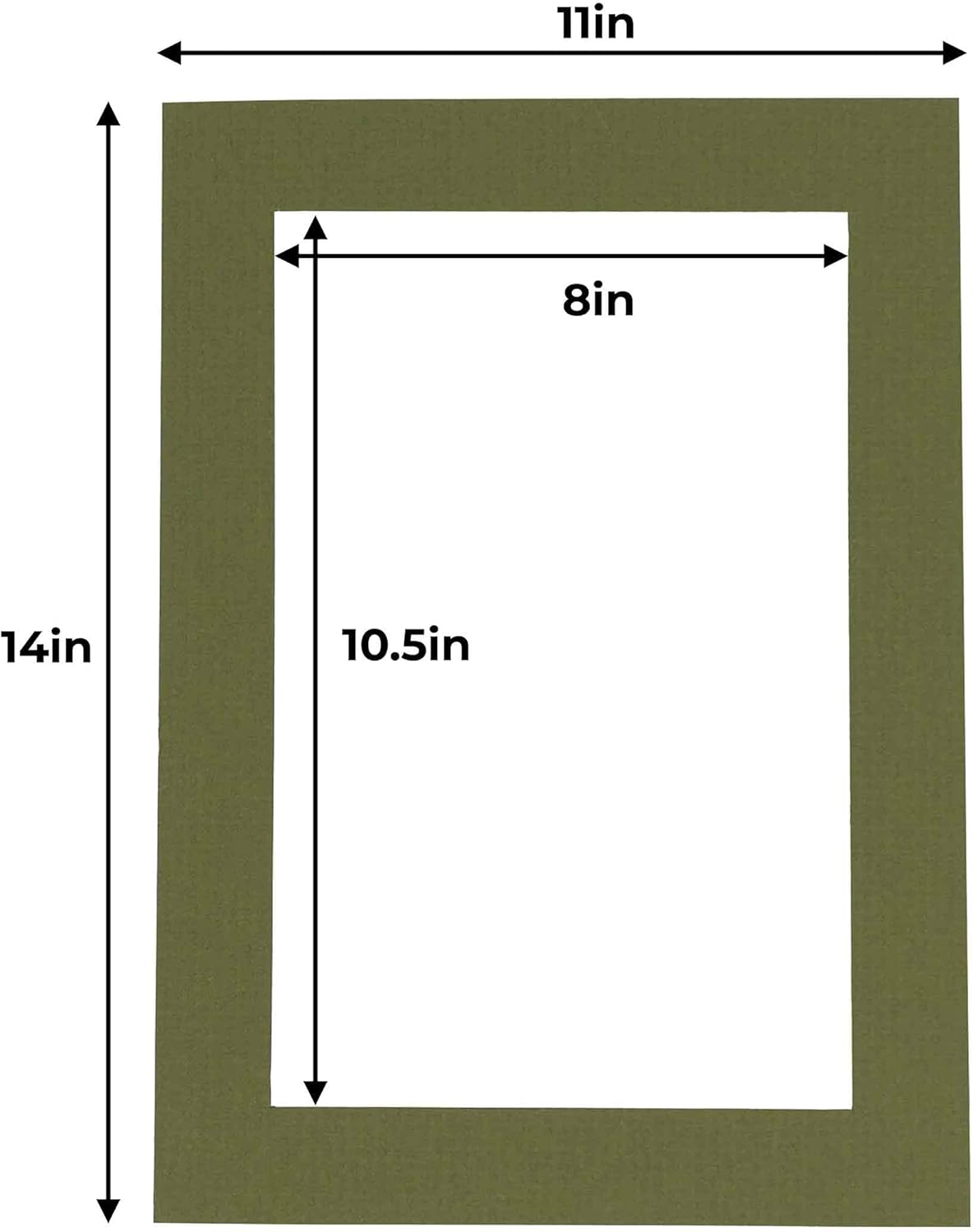 11x14 Mat for 8.5x11 Photo - Precut Dill Green Picture Matboard for Frames 11 x 14 Inches - Bevel Cut to Display Art 8.5 x 11 Inches - Acid Free Pack of 10 MATS with Backing Boards & Clear Bags