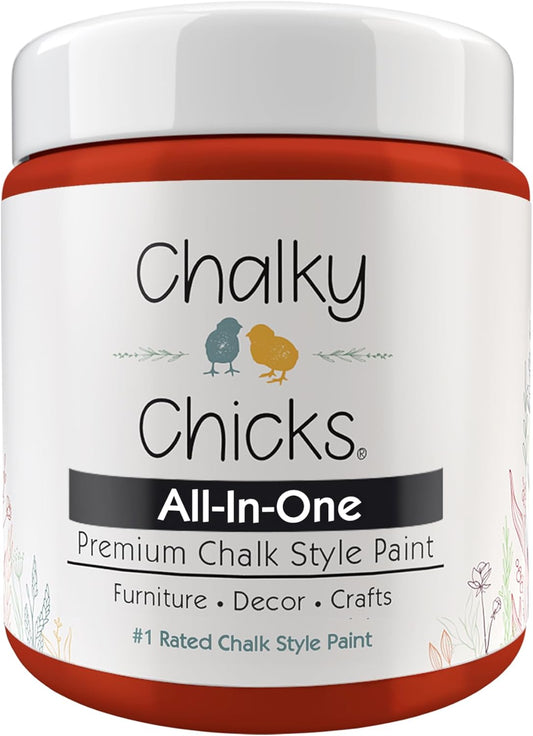 Chalky Chicks All-in-One Chalk Paint for Furniture or Cabinet - 8 Fl Oz - Matte Finish Emmy's Red (Orange Red) for Metal, Wood Furniture Paint - No Sanding All-in-One for Home Decor & Crafts, USA Made