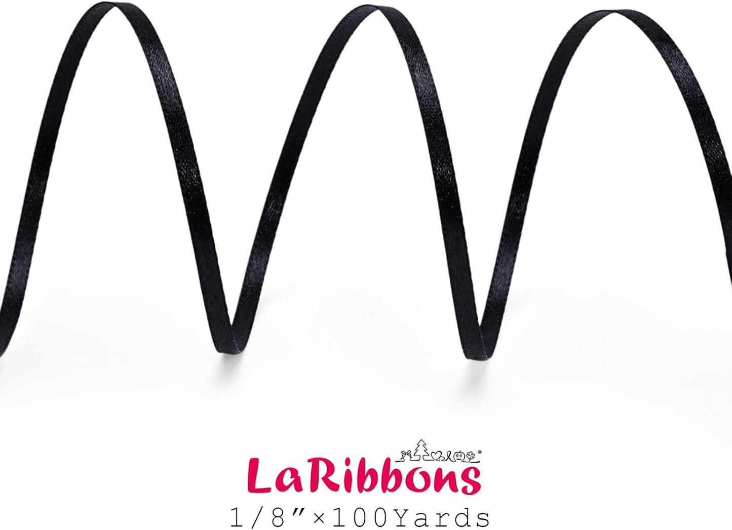 LaRibbons Black Satin Ribbon 1/8 Inch 100 Yards Thin Luxury Double Faced Red Silk Ribbon for Flower Bouquet Crafts Gift Wrapping Bow Christmas Decoration