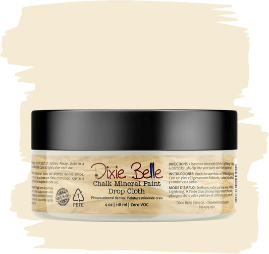Dixie Belle Paint Company Chalk Finish Furniture Paint - Drop Cloth (4oz) - Matte Linen White Chic Chalk Mineral DIY Furniture Paint