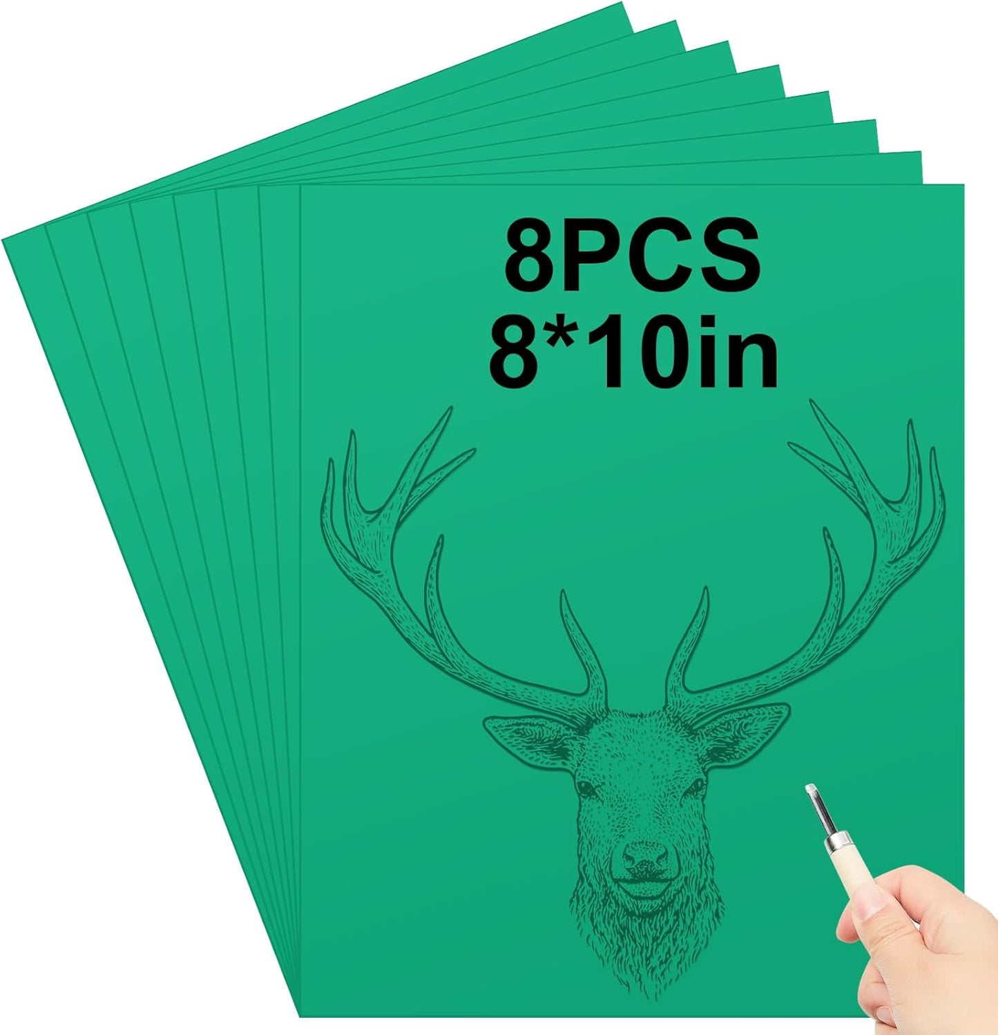 Yeaqee 8 Pcs Linoleum Block Rubber Carving Block Soft Linocut Blocks Large Linoleum Sheet Unmounted Lino Plates for Engraving Art Project Printmaking Artist Studio Supplies (8 x 10 Inch,Green)