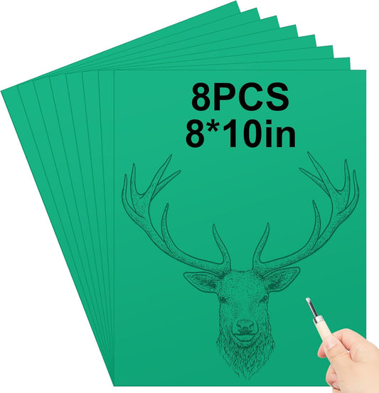 Yeaqee 8 Pcs Linoleum Block Rubber Carving Block Soft Linocut Blocks Large Linoleum Sheet Unmounted Lino Plates for Engraving Art Project Printmaking Artist Studio Supplies (8 x 10 Inch,Green)