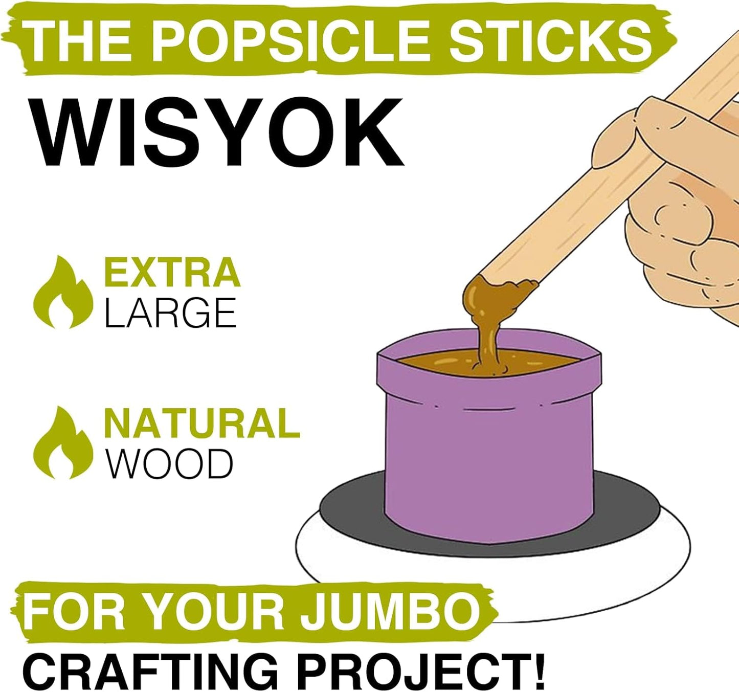 WISYOK 8 inch Popsicle Sticks, 500 Pcs Jumbo Wood Craft Sticks, Fan Handles, Large Popsicle Sticks for Crafts, Wedding Programs, Great for DIY Creative Designs
