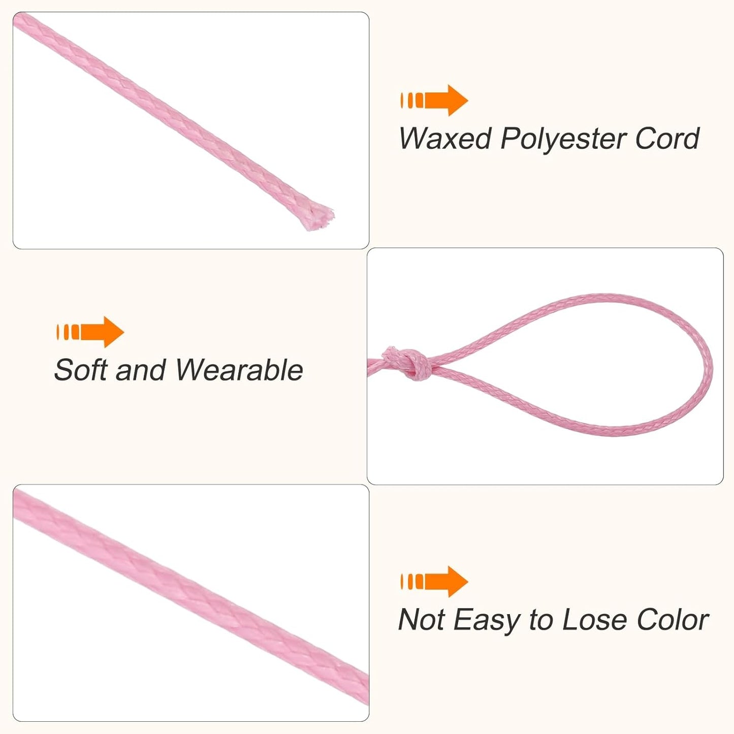 MECCANIXITY Waxed Cord 0.5mm Waxed Polyester Cord 175 Yard Wax String for Bracelet Making, Necklaces, Beading, Jewelry Making and DIY Crafts(Dark Pink)