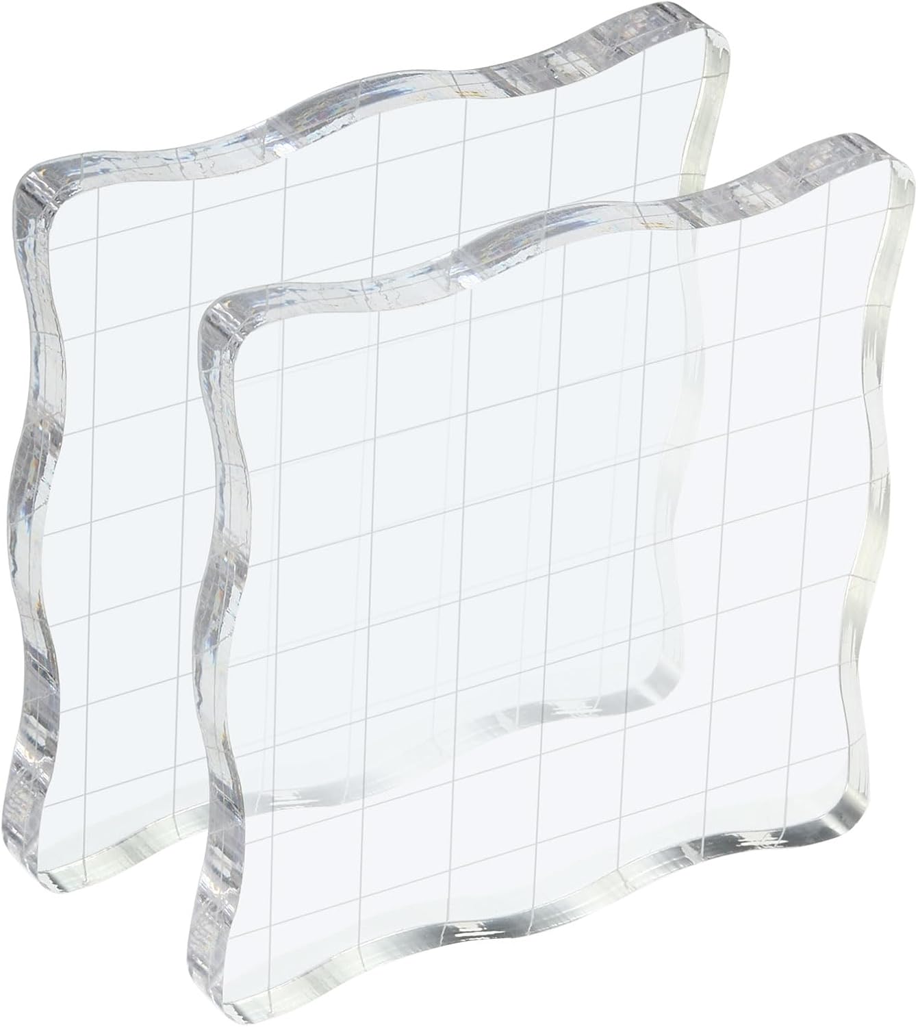 PATIKIL 3" x 3" Acrylic Stamp Block, 2 Pack Clear Stamping Block with Grid Lines Decorative Mounting Blocks Wave for Scrapbooking DIY Crafts Card Making