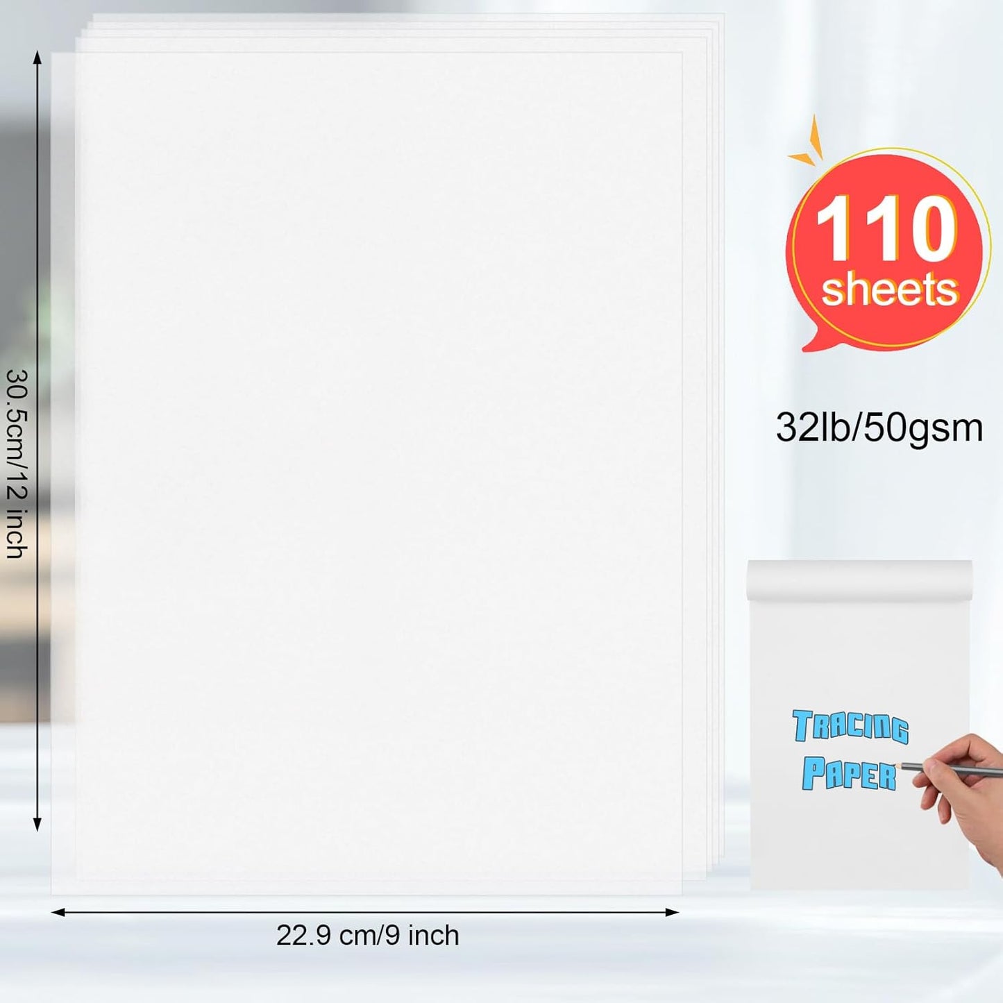 110 Sheets Tracing Paper for Drawing, 9”x12” Trace Paper, Translucent Vellum Paper Tracing Paper Pad, Tracing Pad for Sketching, Preliminary Drawing, Overlaying Images Tracing