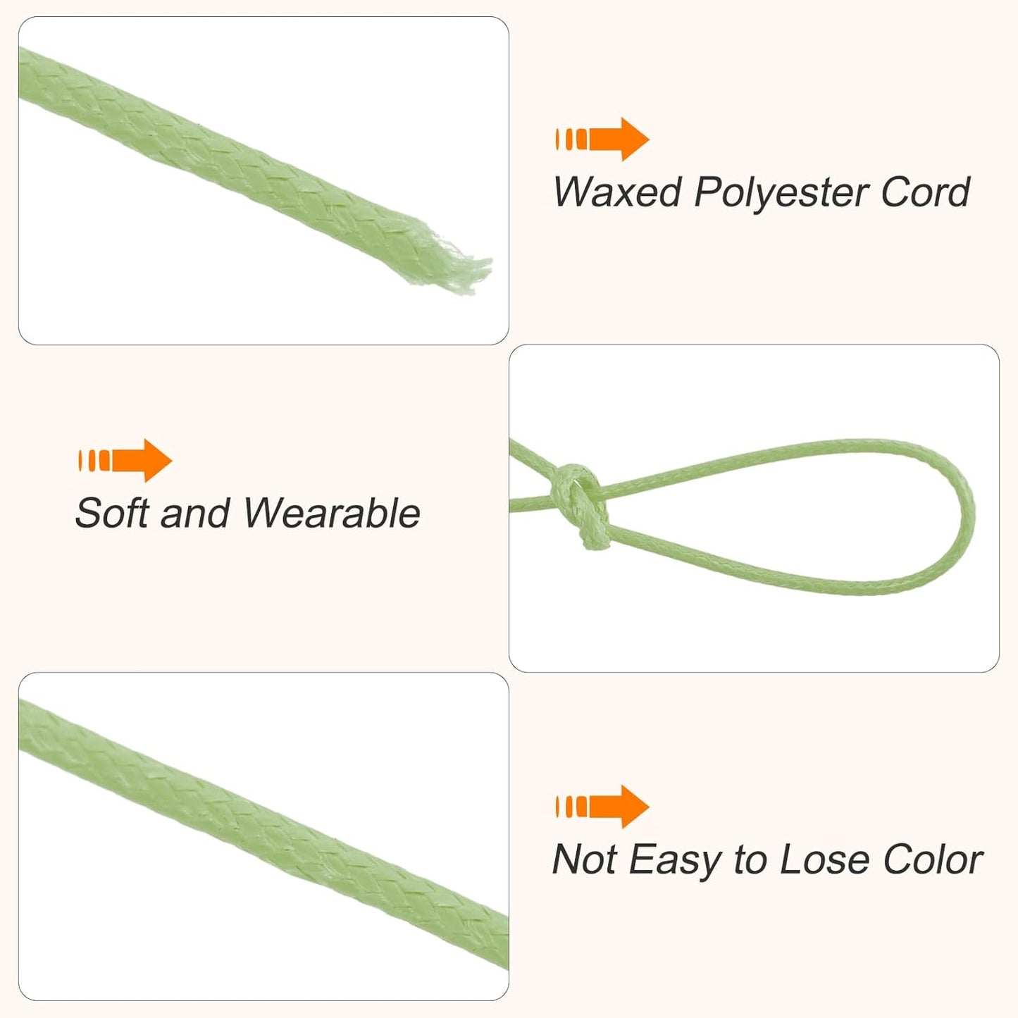 MECCANIXITY Waxed Cord 1.2mm Waxed Polyester Cord 175 Yard Wax String for Bracelet Making,Necklaces, Beading,Jewelry Making and DIY Crafts(Grass Green)