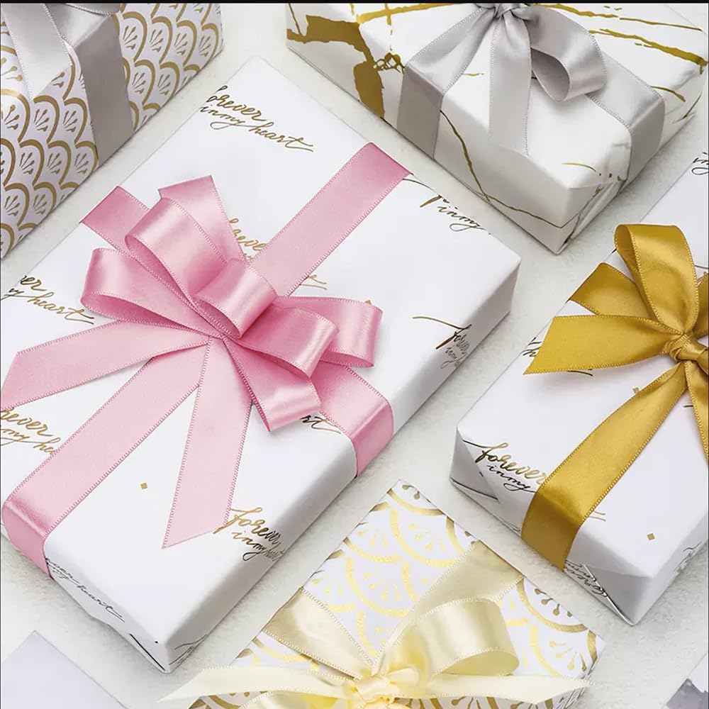 3/8" x 50 Yards Satin Ribbon - Gold Silk Ribbon with Spool - Ideal for Gift Wrapping, Floral Bouquets, Crafts, Wedding Party Decorations, Christmas and Sewing Projects