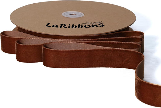 LaRibbons Thin Velvet Ribbon 1 Inch x 25 Yards, Brown Velvet Ribbon for Christmas Tree, Gift Wrapping, Wreath Bow, Outdoor Decoration