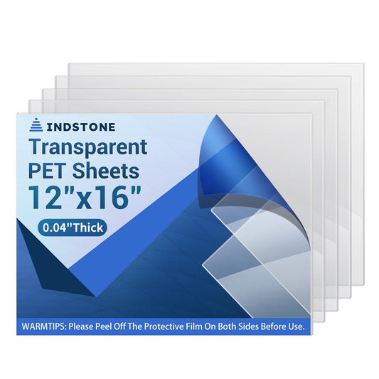 5 Pack 12”x16” x0.04” Clear PET/Plexiglass Sheet, INDSTONE Transparent Flexible Plastic Sheet 12x16, Clear Plastic Sheet for Crafts, Picture Frames, Painting, Sign Blank