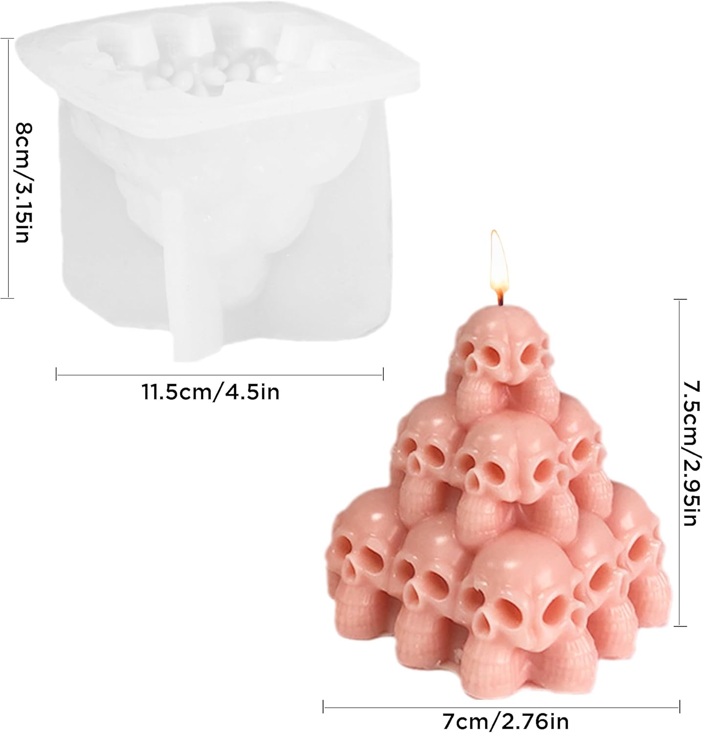 Halloween Skull Head Pyramid Candle Silicone Mold, DIY 3D Carved Skeleton Candle Making Wax Mould Gypsum Ornament Resin Soap Chocolate Mold Home Decor