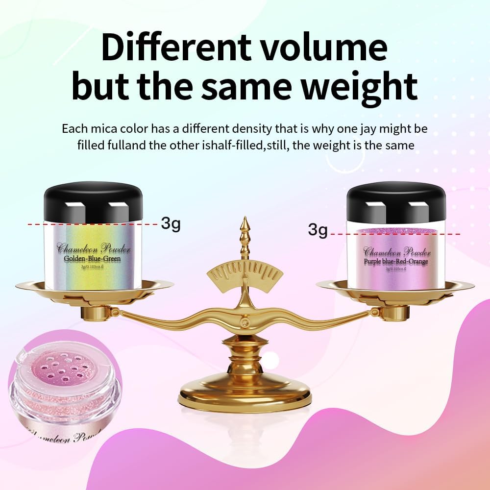 10 Colors Chameleon Mica Powder Color Shift Pigment Powder for Epoxy Resin Painting Soap Making Bath Bombs Candle Making Slime(0.1oz/jar)