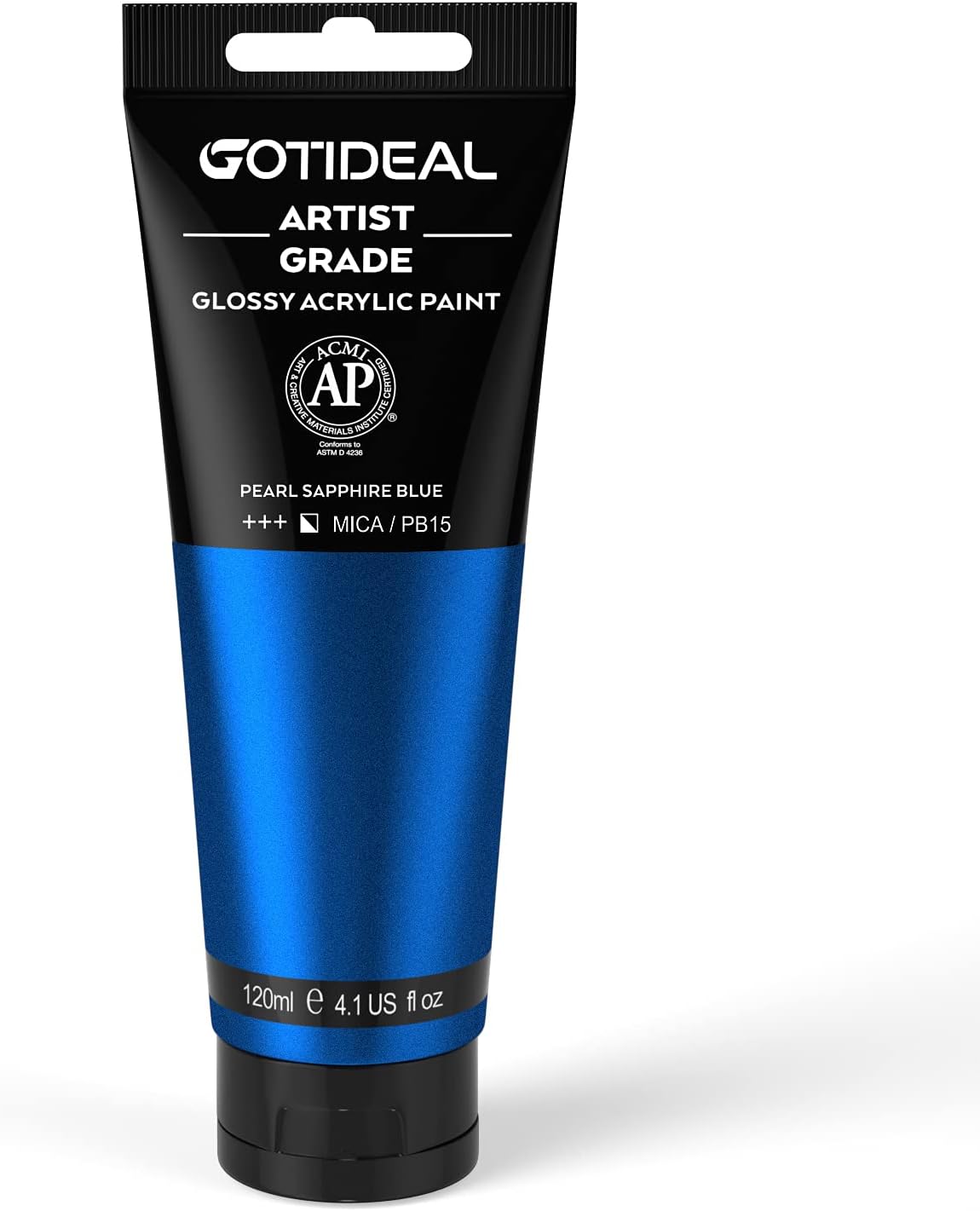 GOTIDEAL Metallic Acrylic Paint Pearl Sapphire Blue Tubes(120ml, 4.1 oz) Non Toxic Non Fading,Rich Pigments for Painters, Adults & Kids, Ideal for Canvas Wood Clay Fabric Ceramic Craft Supplies
