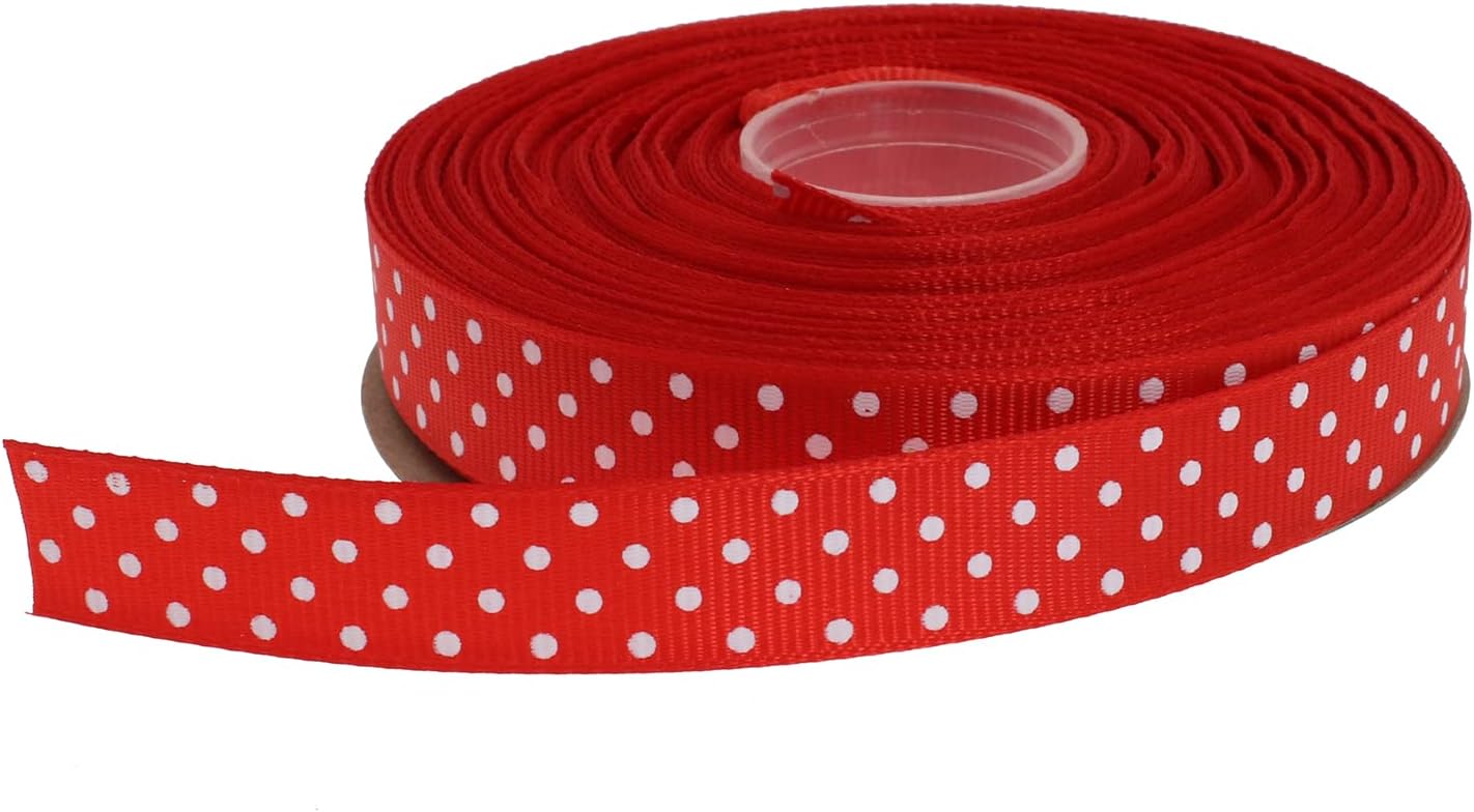 Polka Dot Grosgrain Ribbon 25 Yard Each Roll 100% Polyester (5/8", Red)