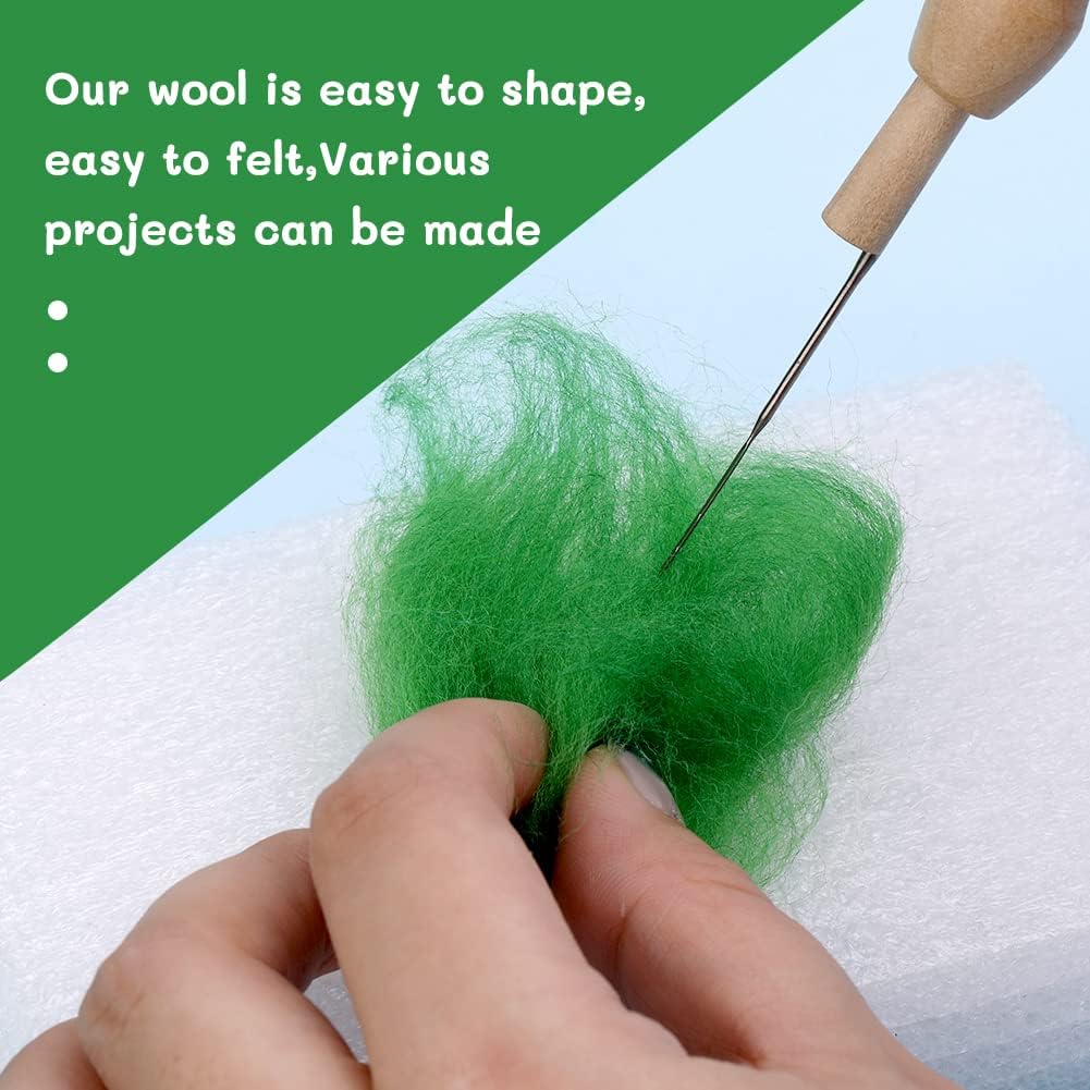 Wool Roving Bulk - 8.82oz Super Wool Chunky Yarn, Wool Roving Top for Needle Felting, Soft Felting Wool Supplies for Hand Spinning, Blending, Weaving and DIY Craft (Grass Green)