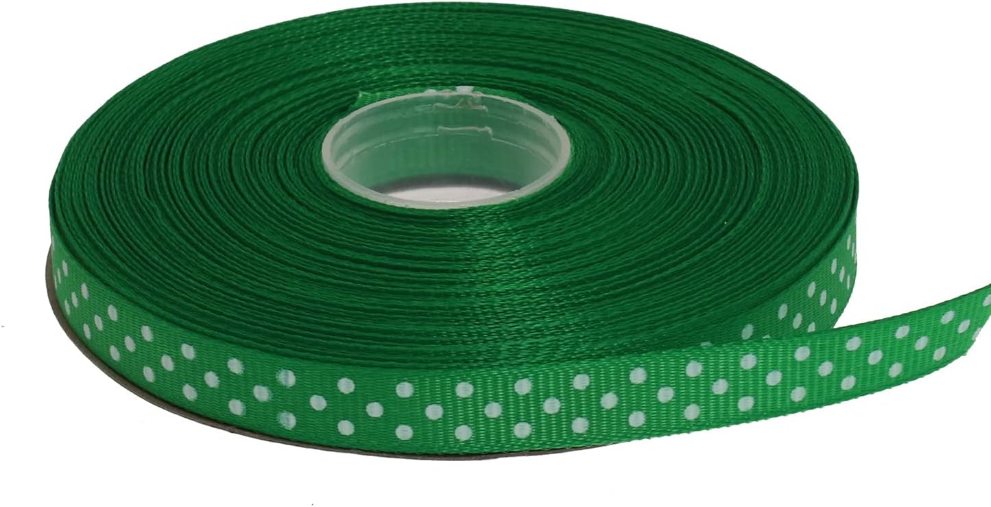 Polka Dot Grosgrain Ribbon 25 Yard Each Roll 100% Polyester (3/8", Green)