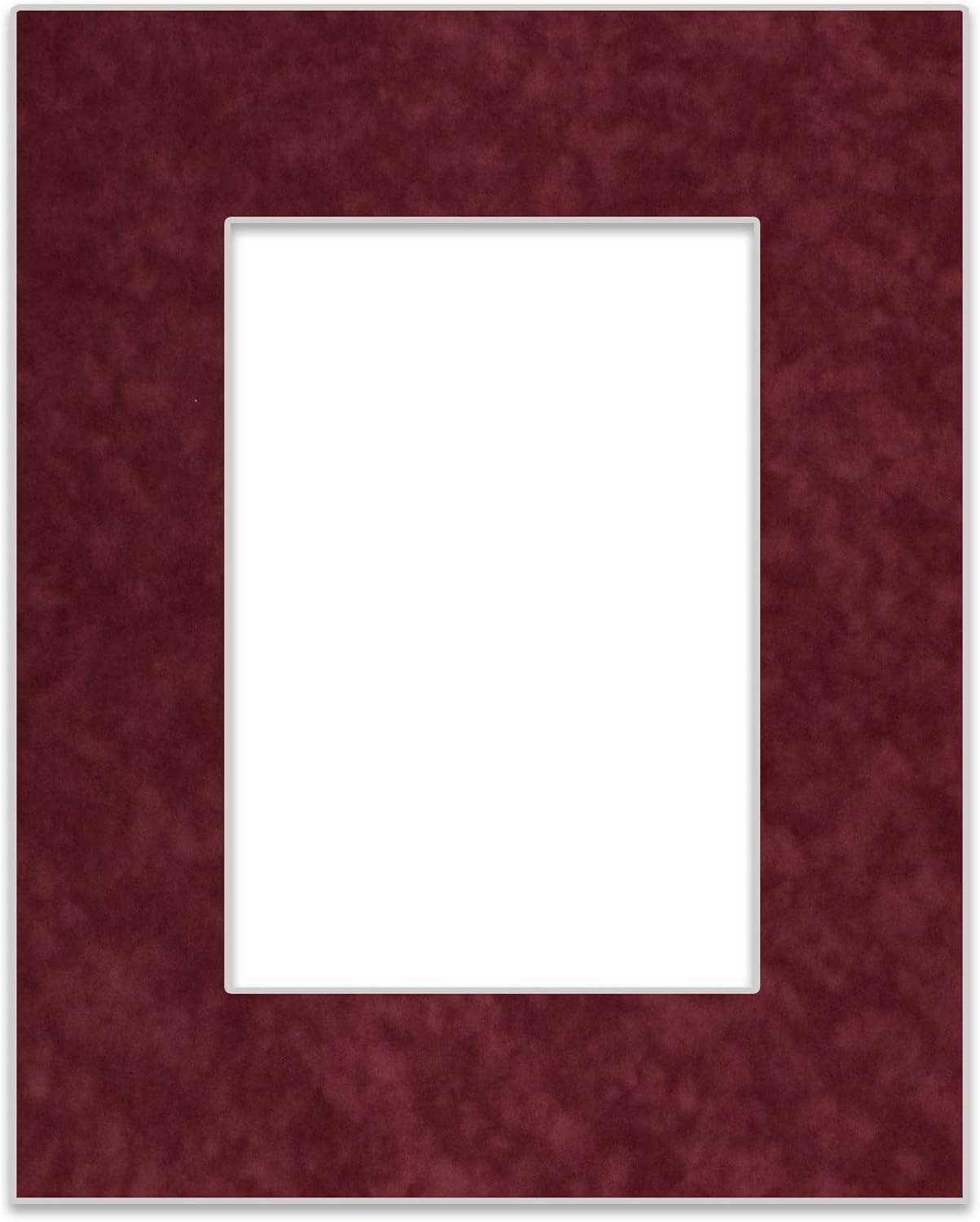 Pack of 25 Acid Free 11x14 Mats Bevel Cut for 8.5x11 Photos - Dark Red Suede Precut Matboards With Backing Boards and Clear Photo Mat Bags For Pictures, Photos, Framing - 4-ply Thickness