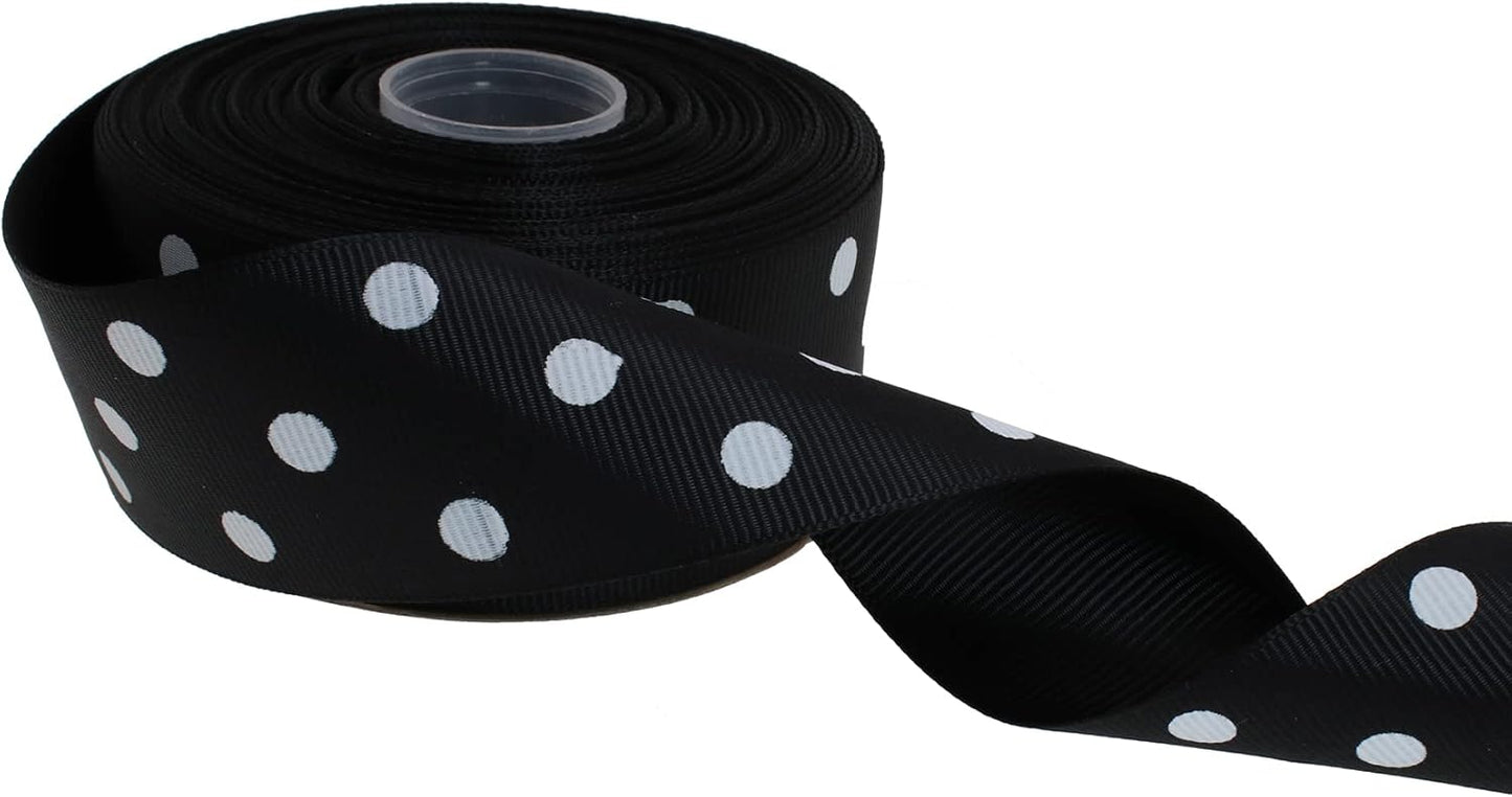 Polka Dot Grosgrain Ribbon 25 Yard Each Roll 100% Polyester (1/1-2", Black)