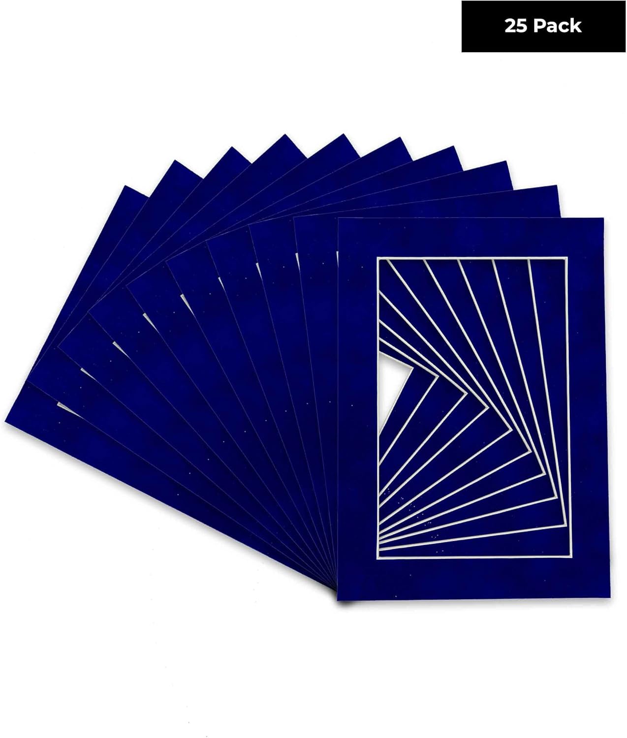 Pack of 25 Acid Free 11x14 Mats Bevel Cut for 8.5x11 Photos - Royal Blue Suede Precut Matboards With Backing Boards and Clear Photo Mat Bags For Pictures, Photos, Framing - 4-ply Thickness