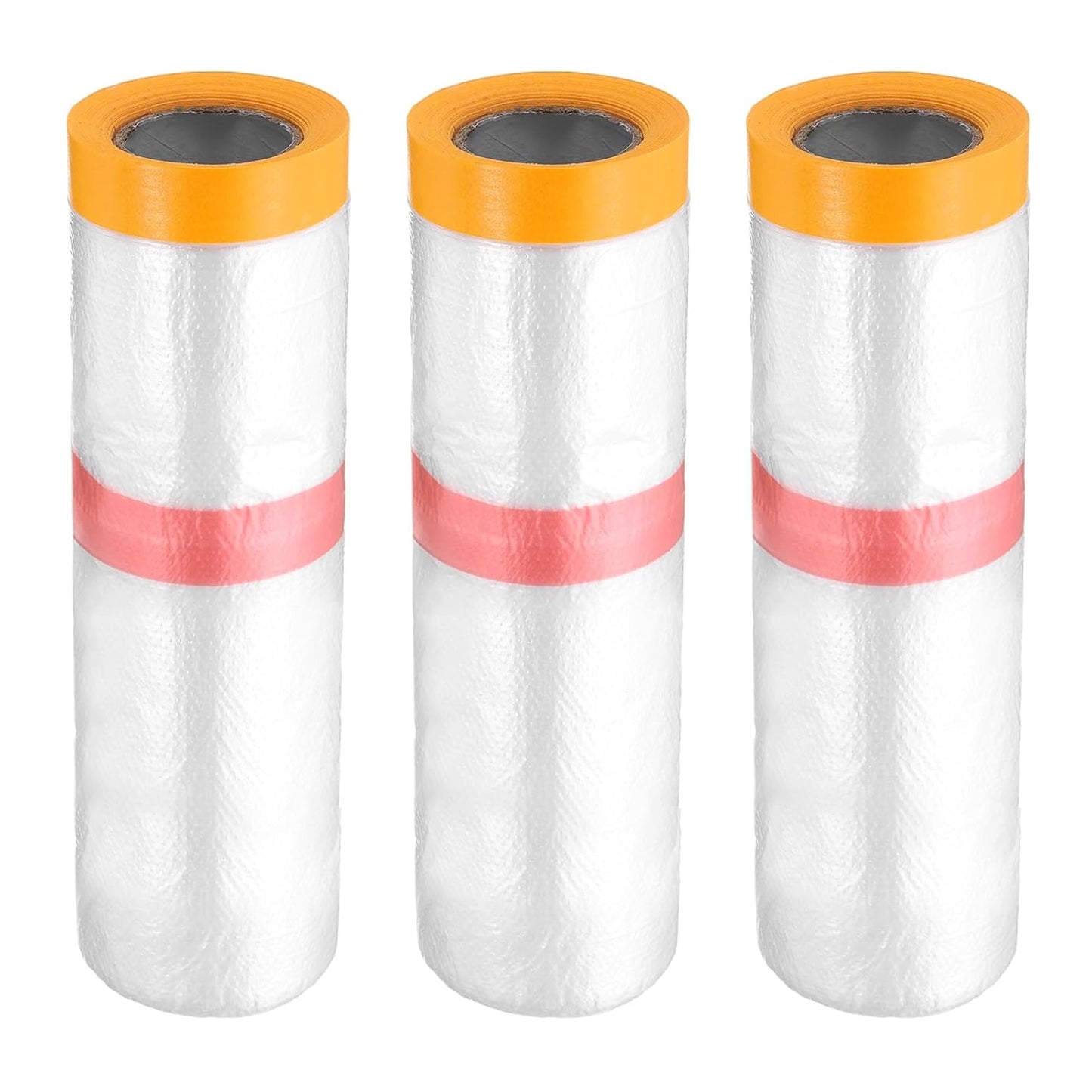 HARFINGTON 3 Rolls Pre-Taped Masking Film 106.3" x32.8ft Double Adhesive Tape and Drape Painters Plastic Drop Cloth Film with Tape Plastic Sheeting for Automotive Painting Covering