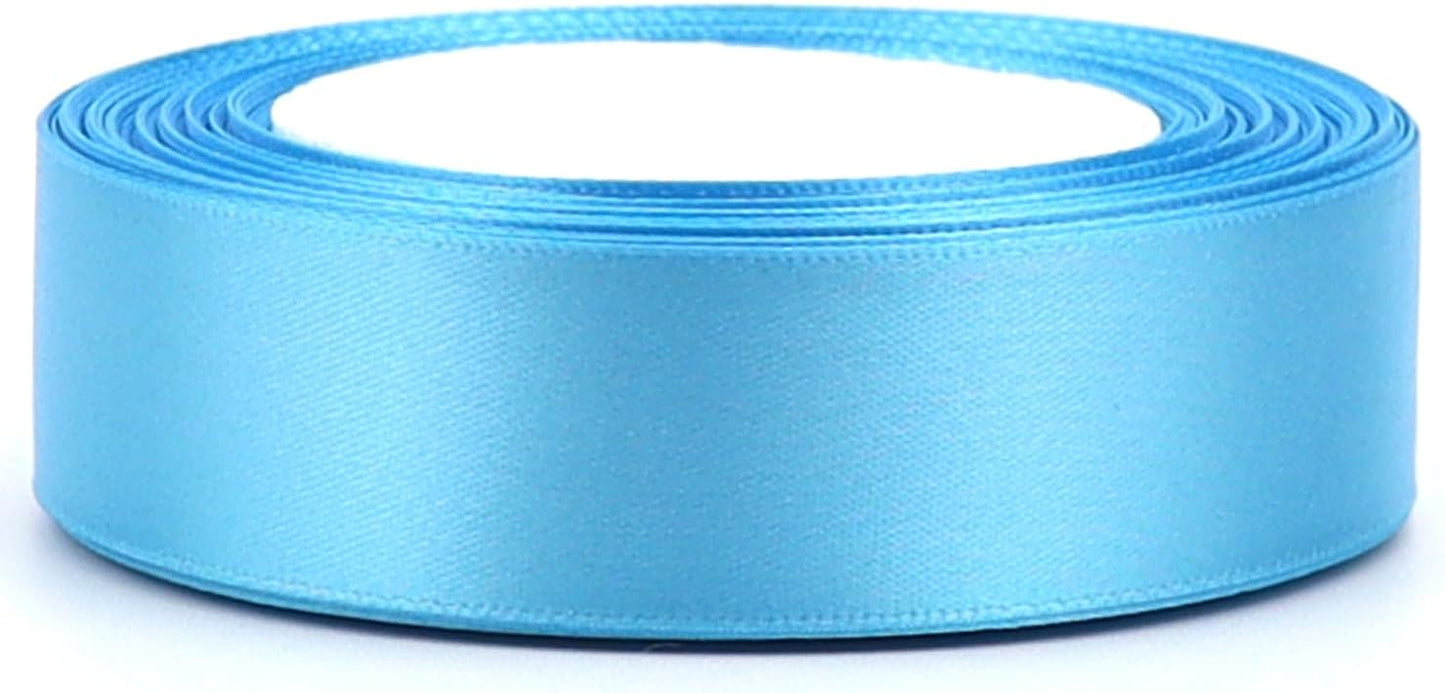 Light Blue Solid Satin Ribbon 1 Inch 25 Yards Solid Polyester Fabric Ribbon for Gift Wrapping Wedding Christmas Baby Shower Birthday Party Decoration Handmade Immortal Flower Craft