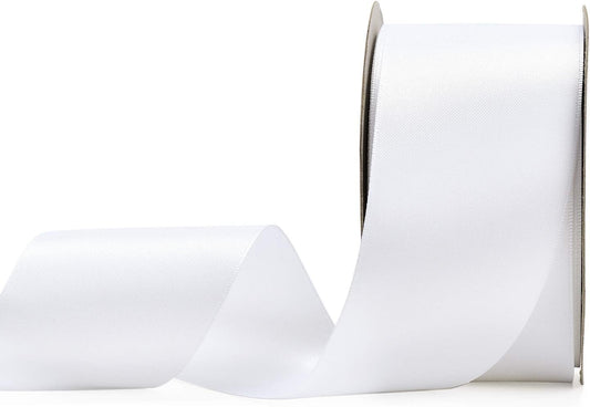 YAMA Double Face Satin Ribbon - 2 Inch 25 Yards for Gift Wrapping Ribbons Roll, White