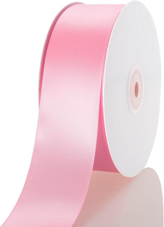 1-1/2 Inch Pink Ribbon, 50 Yards Craft Polyester Satin Ribbon Perfect for Gift Wrapping, Handmade Roses, Wedding Party Decorations and DIY Crafts