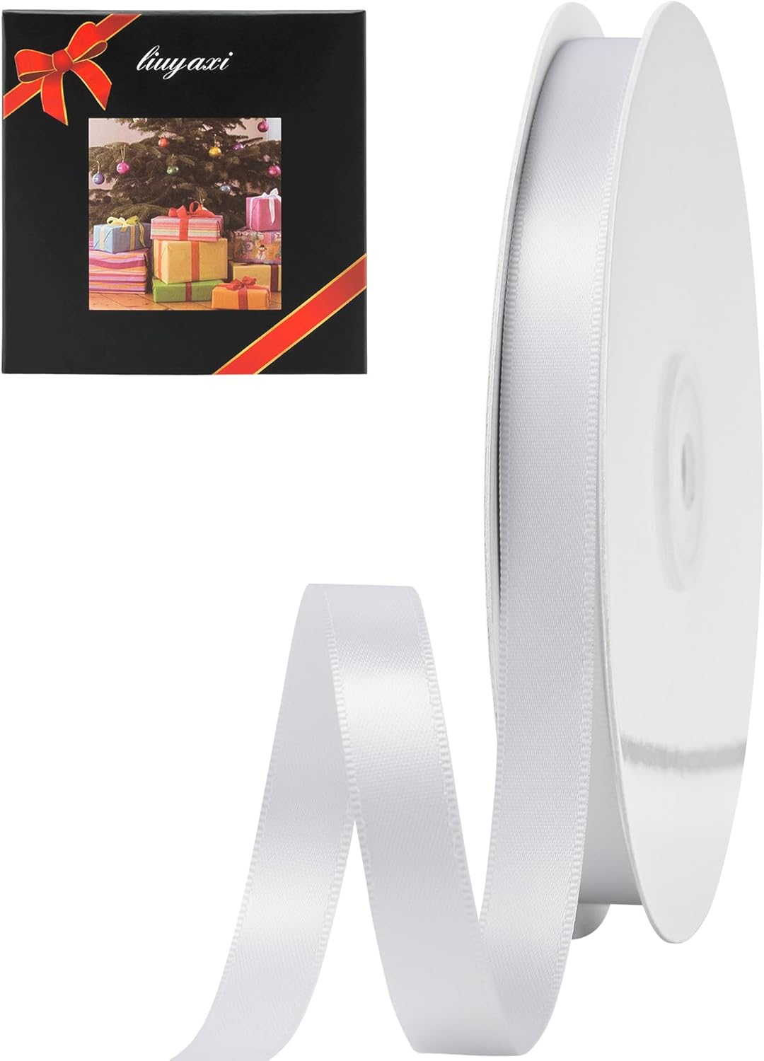 LIUYAXI White Stain Ribbon, 5/8" X Continuous 50 Yards, Double Faced Fabric Ribbon Perfect for Gift Wrapping Wedding Birthday Party Christmas Hair Floral Craft Baby Shower