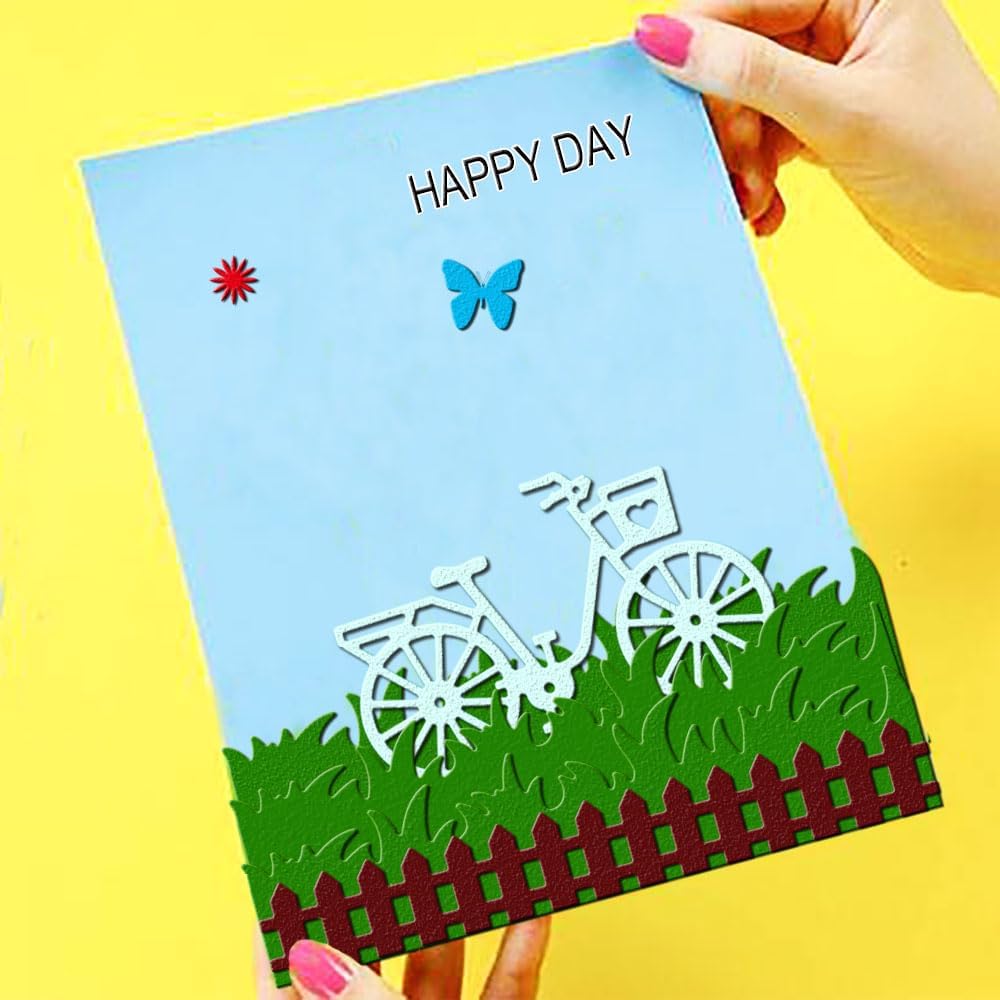 Grass Fence and Bike Metal Cutting Dies,Grass Bush Fence Die Cuts for Paper Card Making, Grass Fences Embossing Dies for Scrapbooking DIY Album Decorative