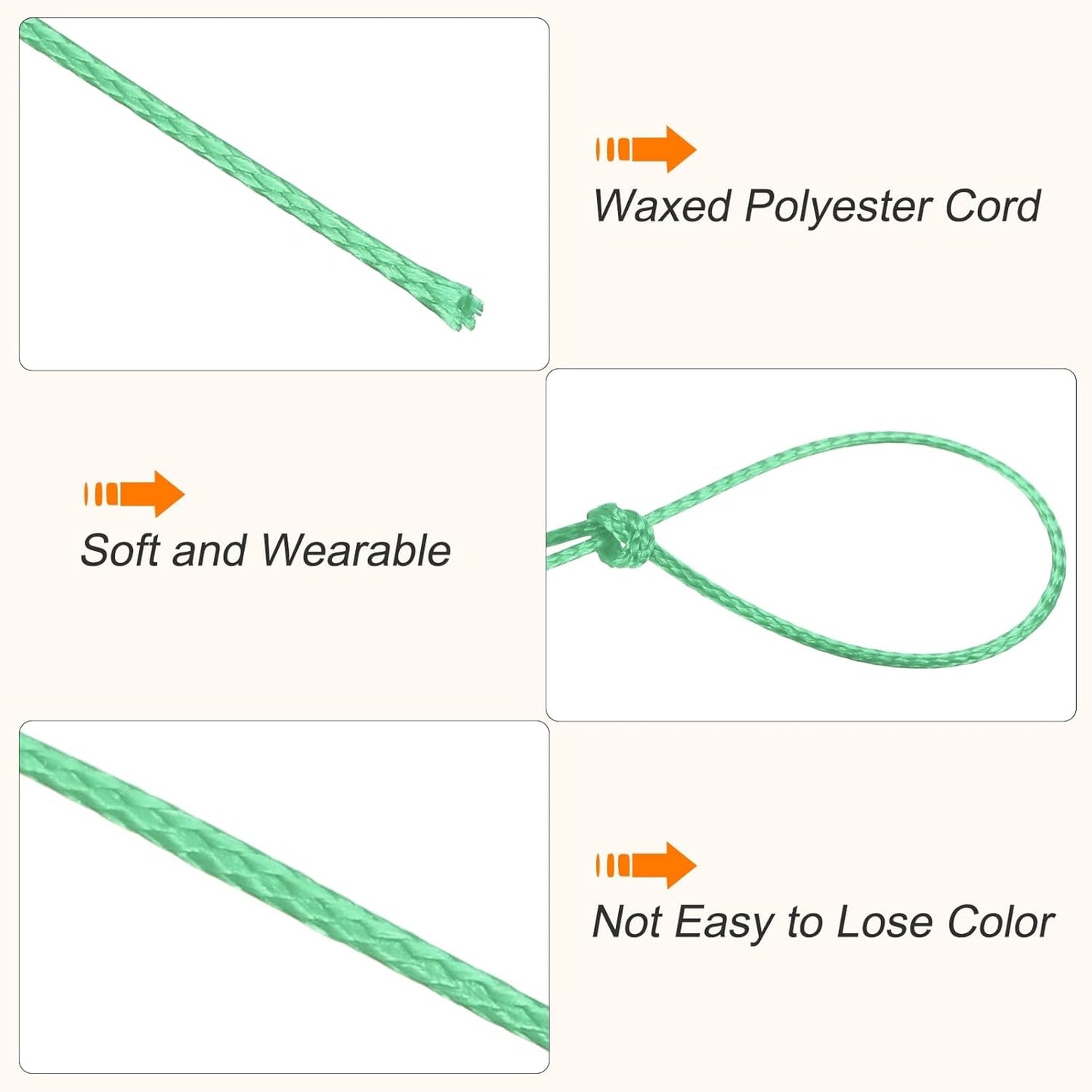 MECCANIXITY Waxed Cord 0.5mm Waxed Polyester Cord 175 Yard Wax String for Bracelet Making, Necklaces, Beading, Jewelry Making and DIY Crafts(Mint Green)