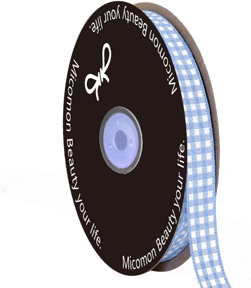 Light Blue Gingham Plaid Checked Ribbon 25 Yard Each Roll 100% Polyester (3/8", Lt.Blue)