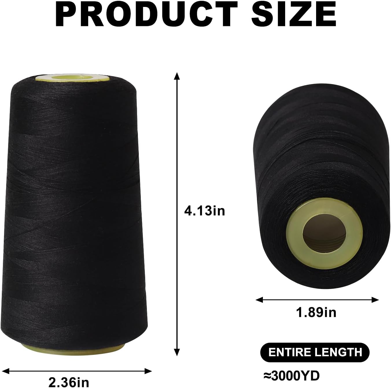 Sewing Thread Cone Set, 3 Pack Serger Thread, 3000 Yards Each, All Purpose Thread for Sewing, Quilting, Machines, Overlock, Merrow & Hand Embroidery (Black*3)